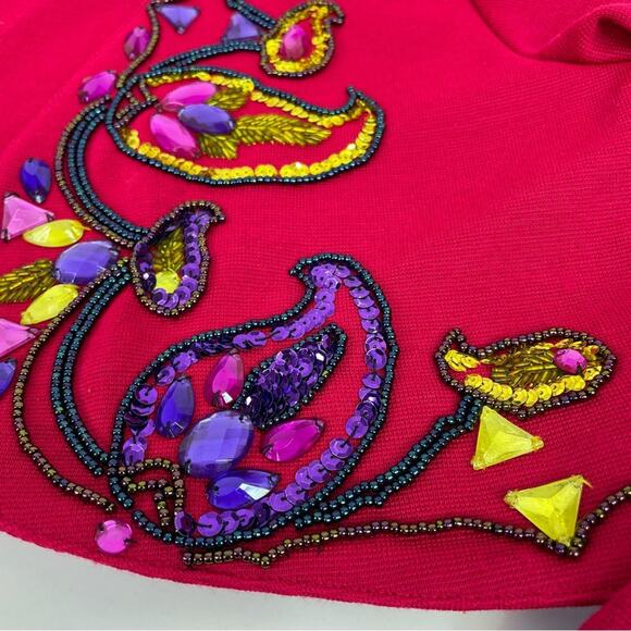 Outlander Vintage Wool Bolero Jacket Medium 80s 90s Beaded Jewel Pink Fancy - Picture 7 of 10